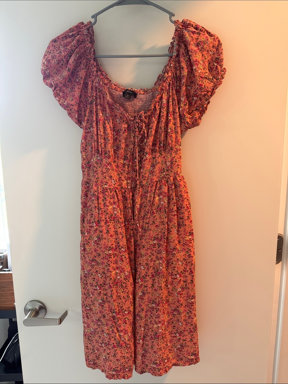 J. Crew Coral Floral Puff-Sleeve Midi Dress